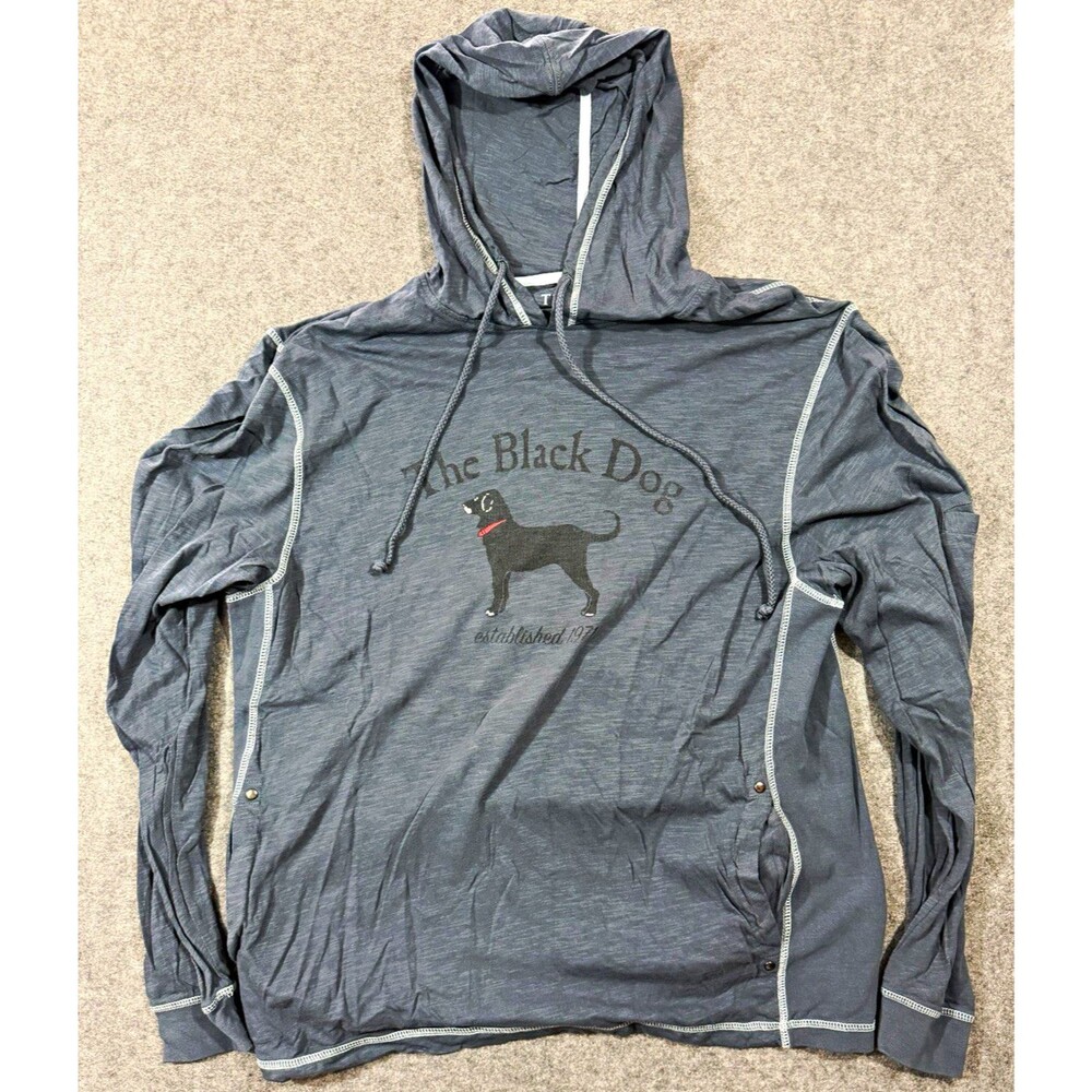 The Black Dog Mens Large Slub Cotton Hoodie Gray Contrast Stitching Distressed